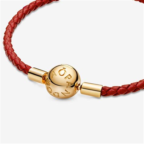 Sparkling Entwined Hearts Charm. . Pandora red leather bracelet